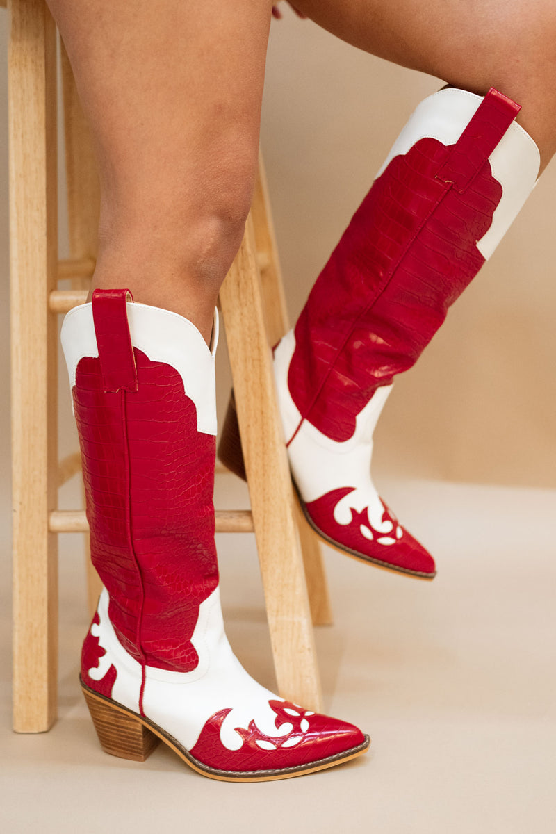 Red/White Croco Boots