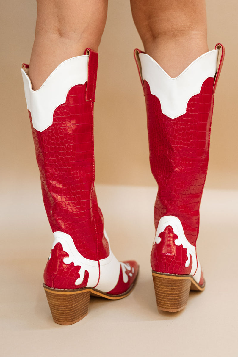 Red/White Croco Boots