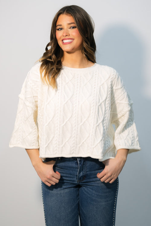 ivory cable knit cropped sweater for women