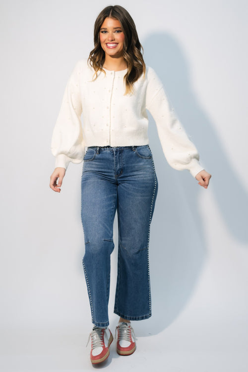 cropped ivory sweater with pearls