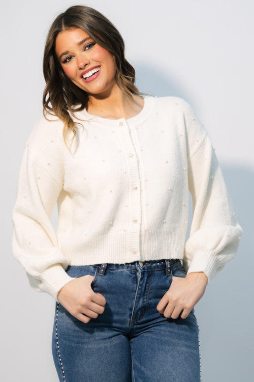pearl embellished cream cardigan