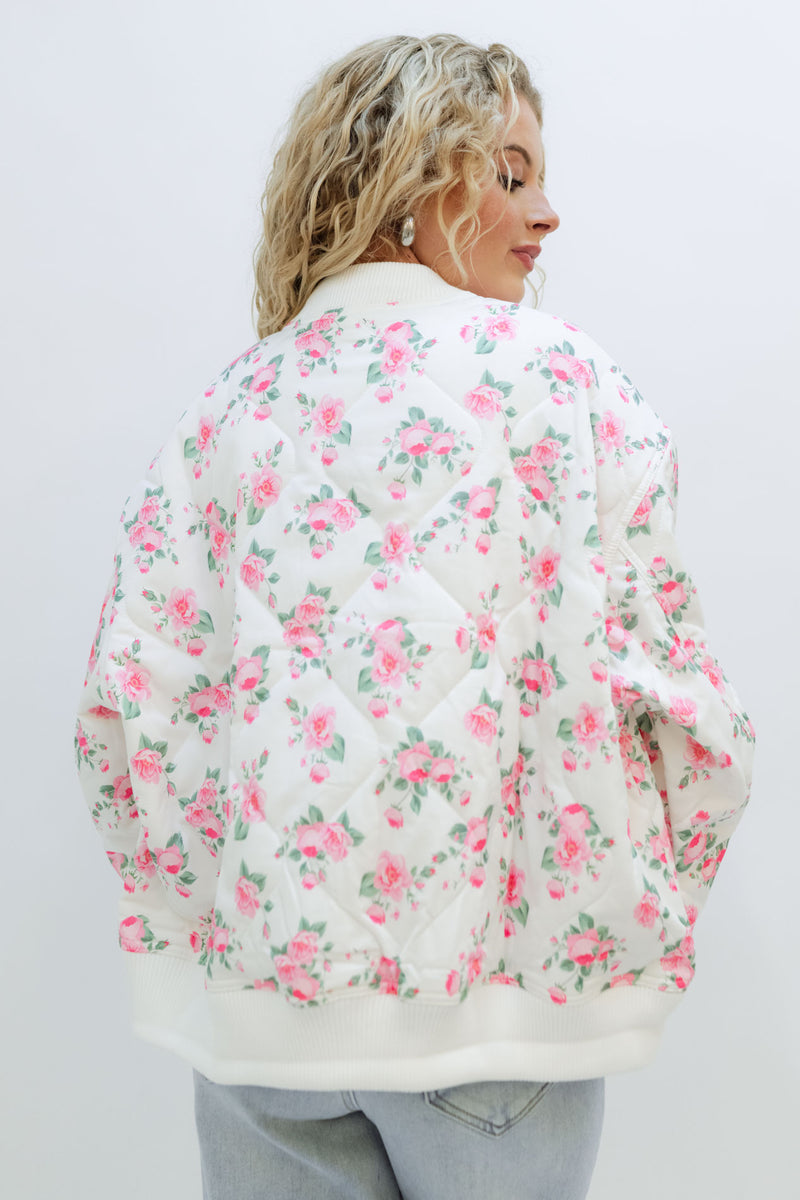 Fancy Floral Bomber Quilted Jacket