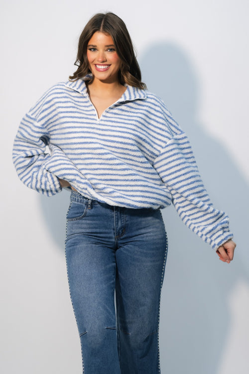 striped half zip pullover