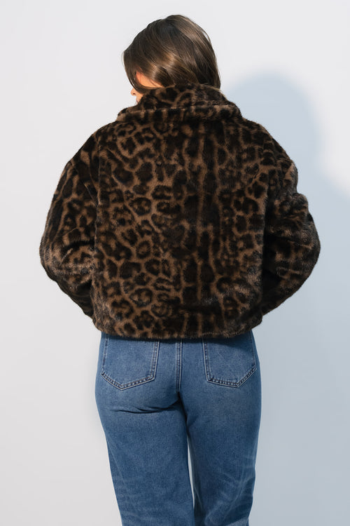 brown animal print zip up jacket for women