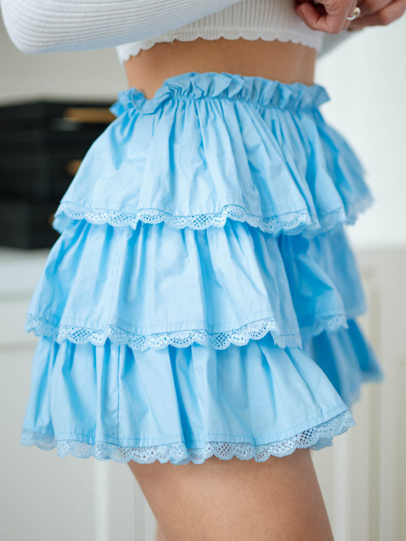 flirty blue skort with lace