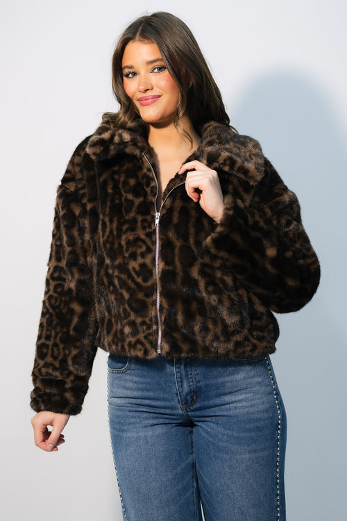 women’s leopard print faux fur jacket