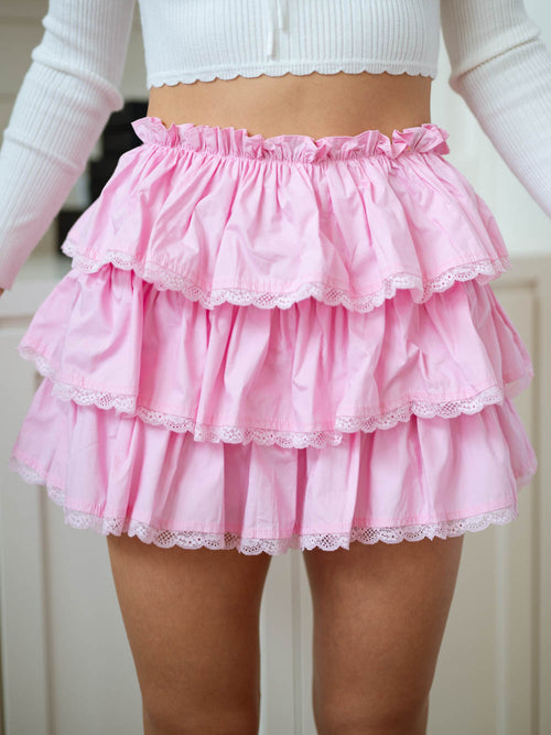 pastel pink ruffle tiered skirt