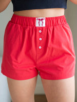 Red cotton boxer style shorts