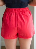 Red elastic waist boxer shorts for women