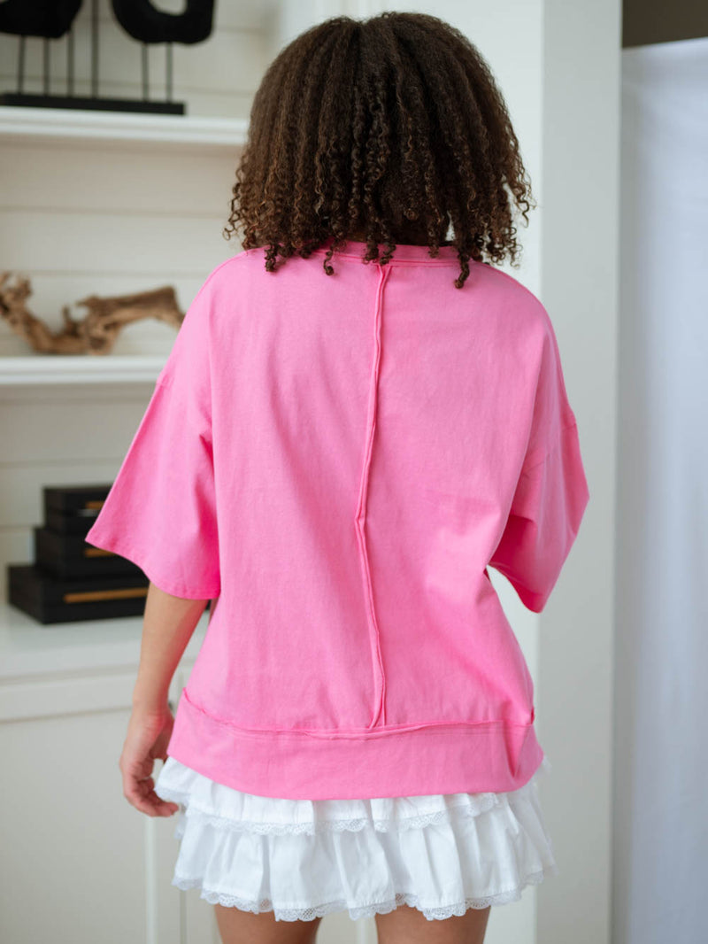 oversized distressed bright pink tshirt