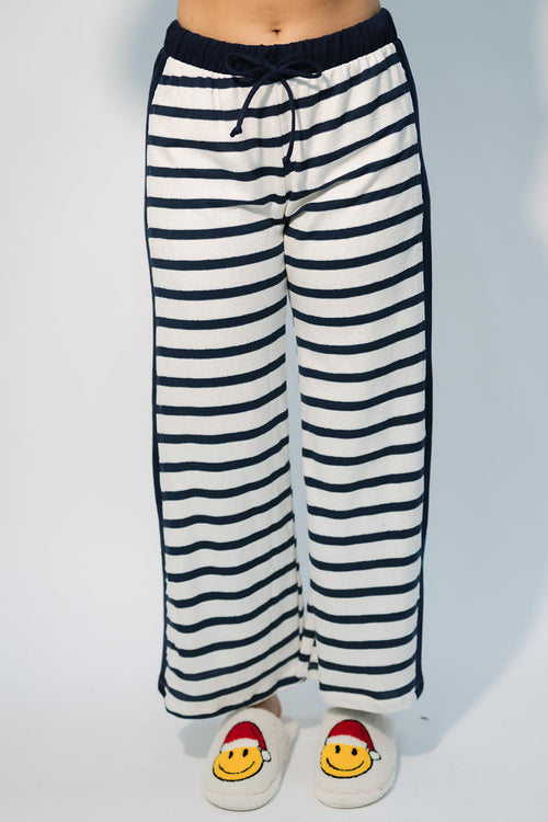 casual stripe straight leg pants with drawstring waist