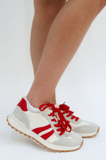 red sneakers, fashion sneakers, red laced shoes