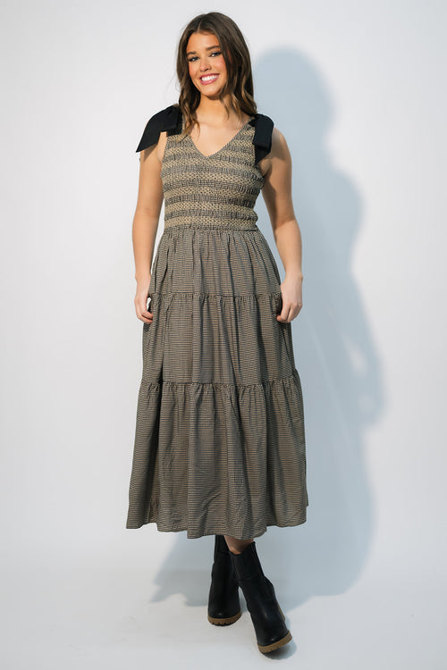 gingham midi dress with tie straps