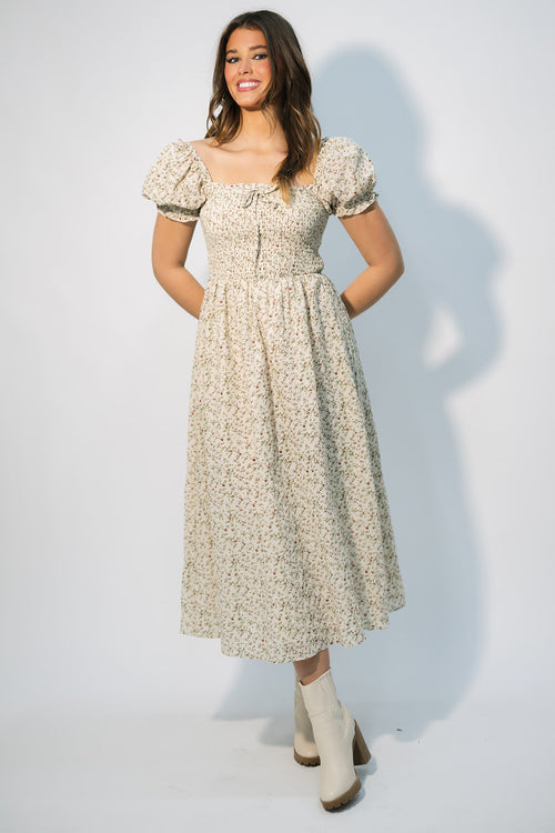 Lila Smocked Floral Midi Dress