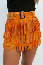 Western-inspired rhinestone fringe skirt