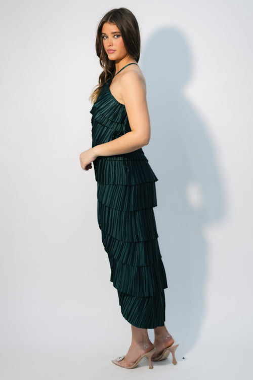 Lela Tiered Midi Dress - Hunter Green