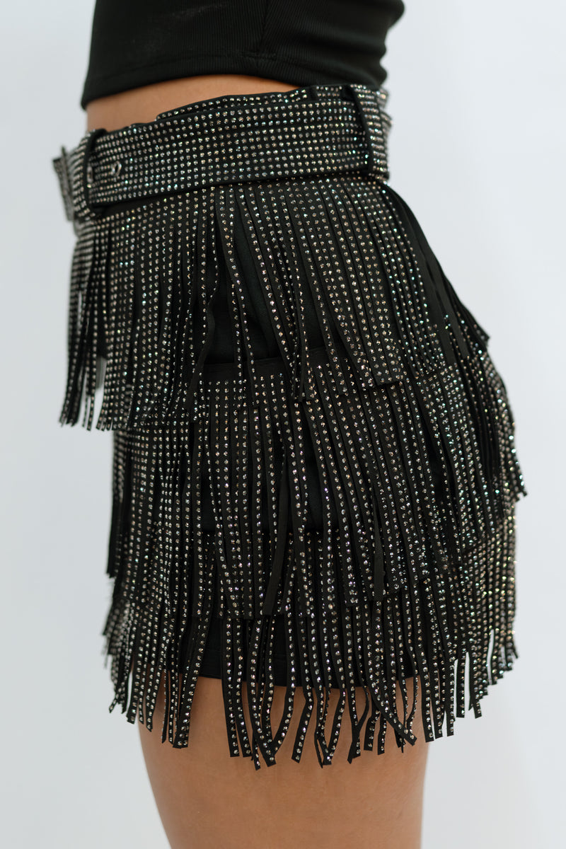 Dance-ready black tassel skirt