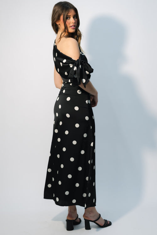 satin polka dot cocktail dress