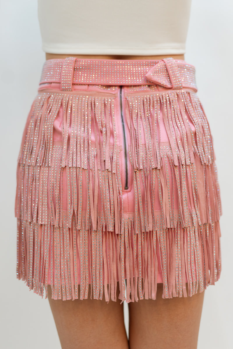 Cowgirl-inspired pink skirt