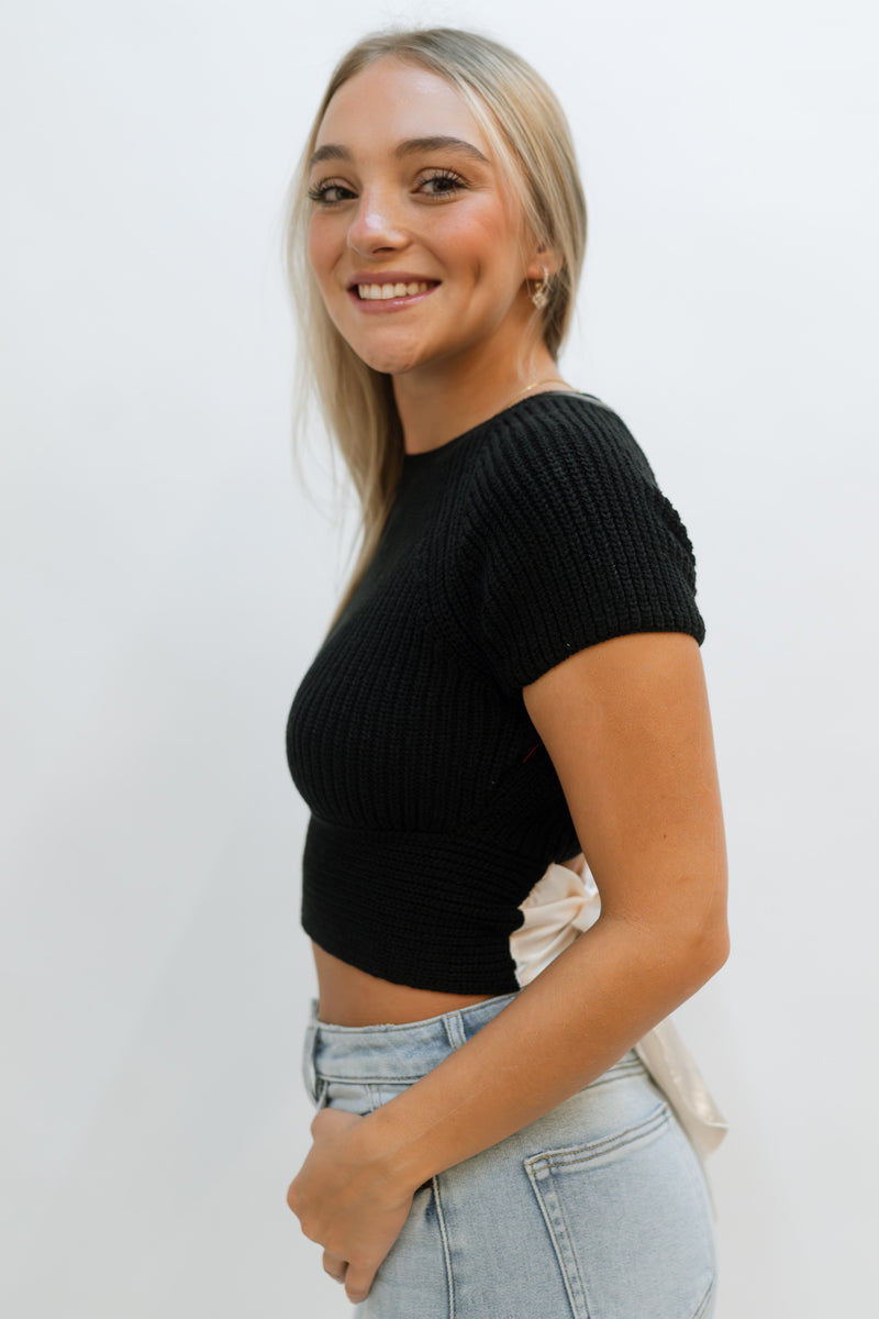 cropped black tee with bow