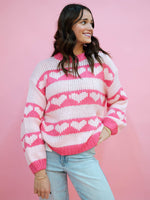 Pink heart pattern chunky knit sweater