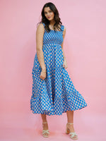 Square neck summer dress in blue