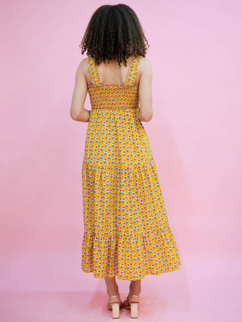 Tiered yellow dress with mini florals