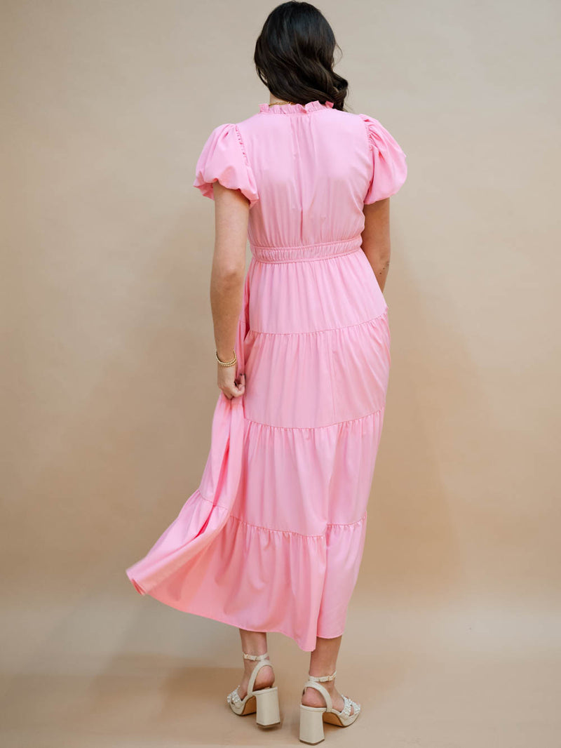 Elastic waist maxi dress in light pink