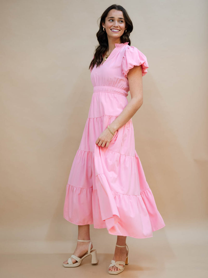 Valentine's Day pink ruffle maxi dress