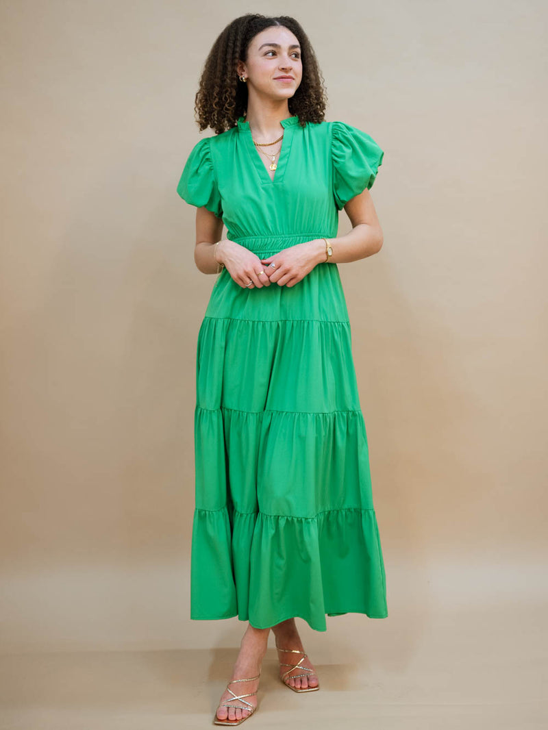 Spring green mock neck maxi dress