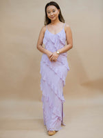 Lavender ruffle maxi dress for spring wedding