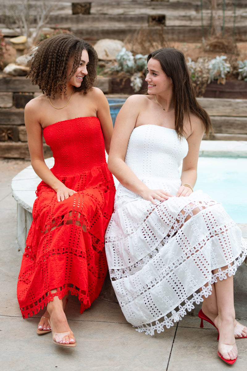 Jolene Eyelet Lace Tube Dress - Red Large Jolene Eyelet Lace Tube Dress - Red Large