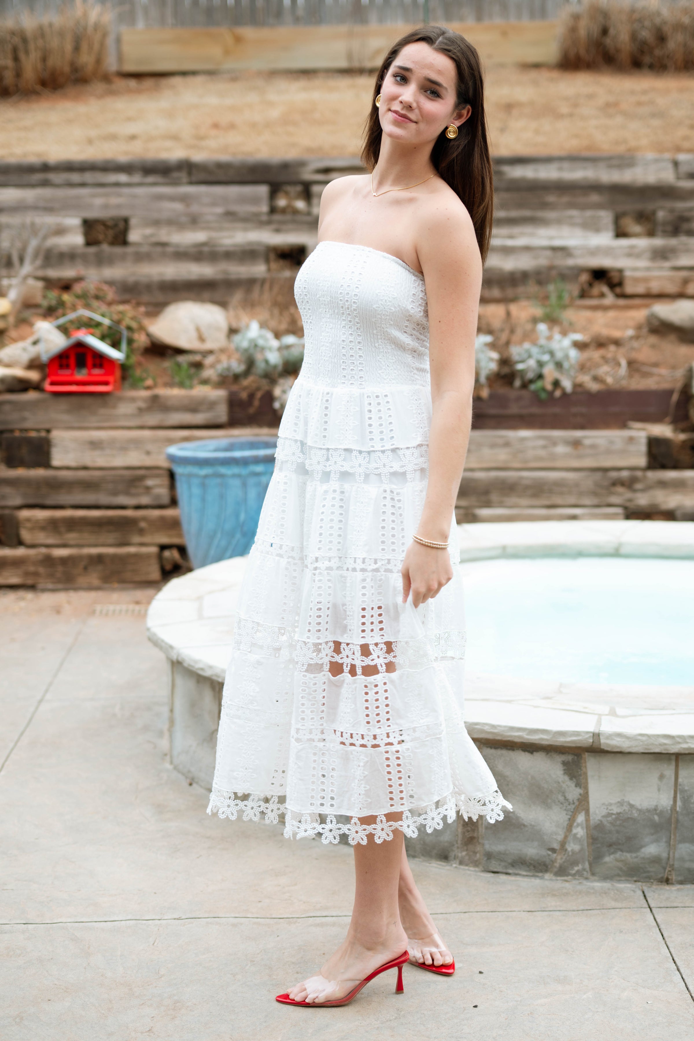 Jolene Eyelet Lace Tube Dress - White - LOVE OKIE Jolene Eyelet Lace Tube Dress - White - LOVE OKIE