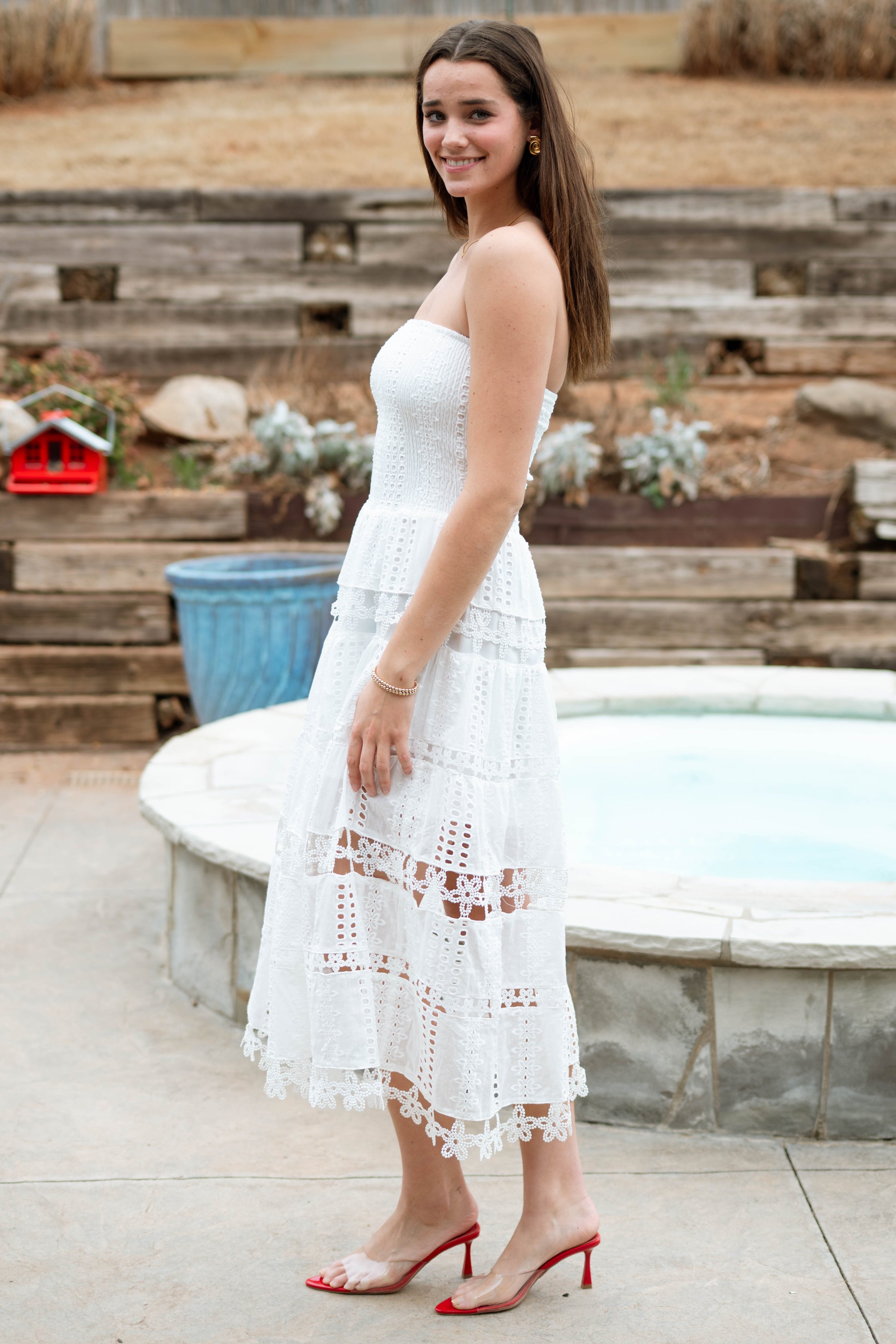 Jolene Eyelet Lace Tube Dress - White - LOVE OKIE Jolene Eyelet Lace Tube Dress - White - LOVE OKIE