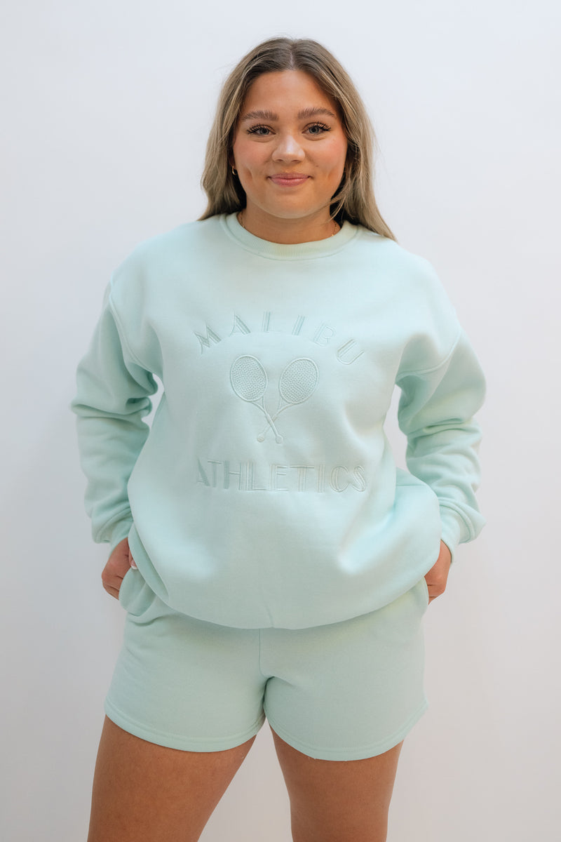 Love Okie Malibu Athletics Sweatshirt Women Mint Light Blue Pickle ball Embroidered Sweatshirt