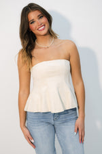 Ecru cream suede tube top strapless