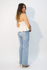 Ecru suede bandeau peplum top
