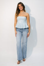 Pastel blue tube top suede fabric