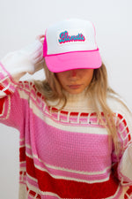 Love Okie Pink Blondie Trucker Hat  with Pink Sweater