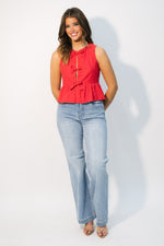 Cute red peplum top for shopping days