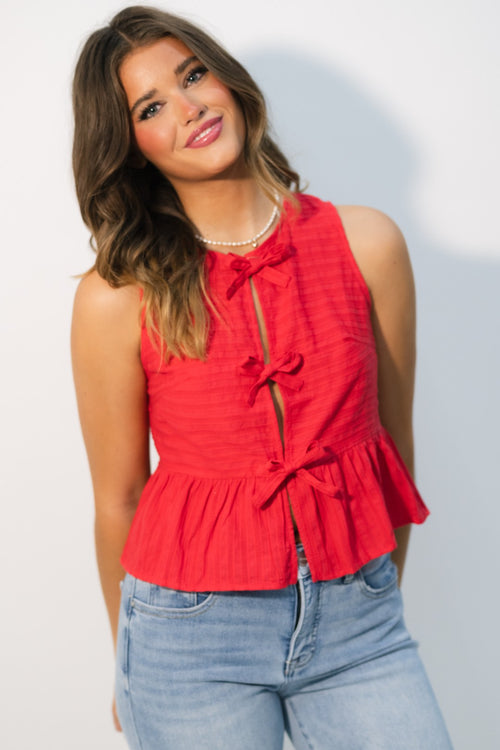 Self-tie bow details down center front