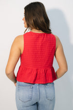 Casual red bow front peplum top