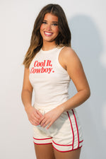 Athleisure shorts red and cream sporty