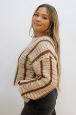 Love Okie Dani Knit Stripe Sweater Fall Outfit Women Long Sleeve Crochet Sweater for Fall Fashion