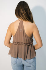 brown lightweight ruffle tank