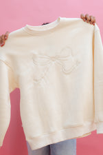 Love Okie Cream Ivory Bow Ribbon Embroidered Sweatshirt