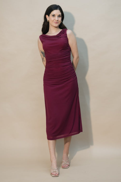 elegant burgundy midi dress for events