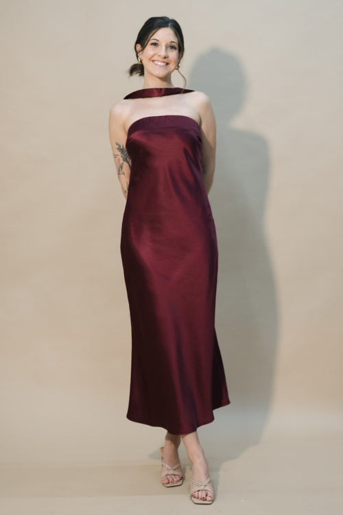elegant burgundy evening dress