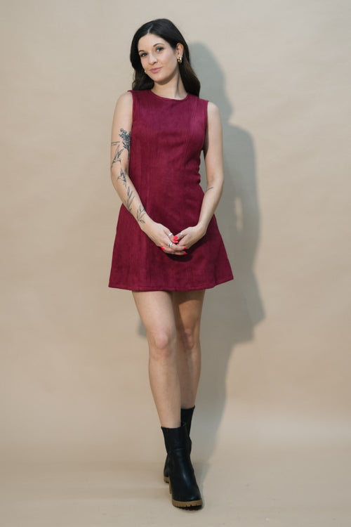 berry red suede a-line dress women’s