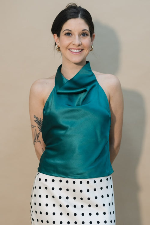 emerald green satin halter top women